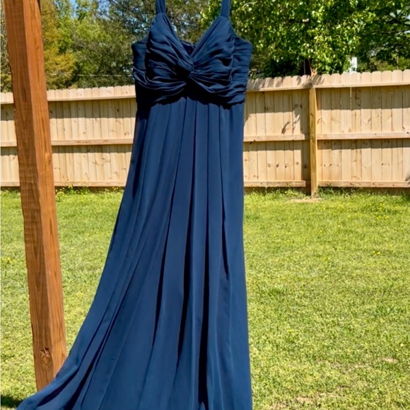 Azazie Dark Navy Chiffon Bridesmaid/Prom/Formal Dress Sleeveless Straps Size 16 - Picture 6 of 12